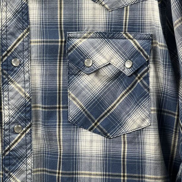 VTG Wrangler Shirt Mens XL Western Fashion Blue Plaid Pearl Snaps Cowboy‎ Rodeo - Picture 4 of 16